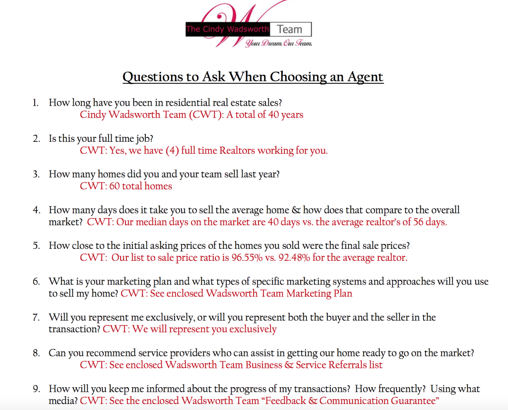 Questionaire to ask other agents